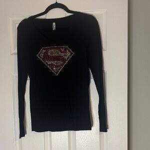 Black Long Sleeve Top with Superwoman Logo